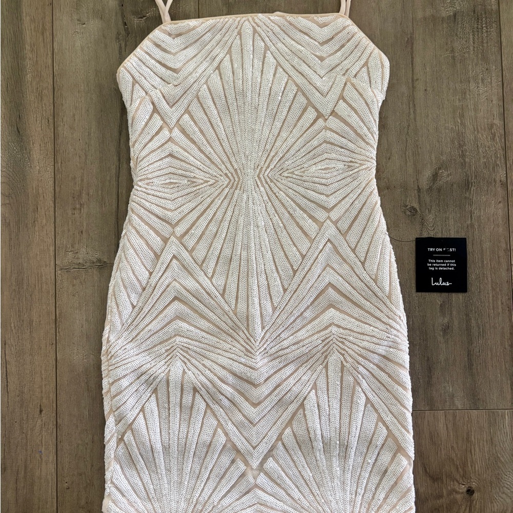 Lulu's Lost In Your Eyes White Sequin Bodycon Mini Dress -NWT